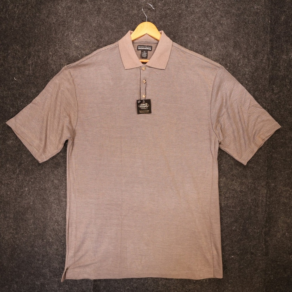 Montage Collection Polo Shirt Mens XL Brown Excellent Short Sleeve Textured